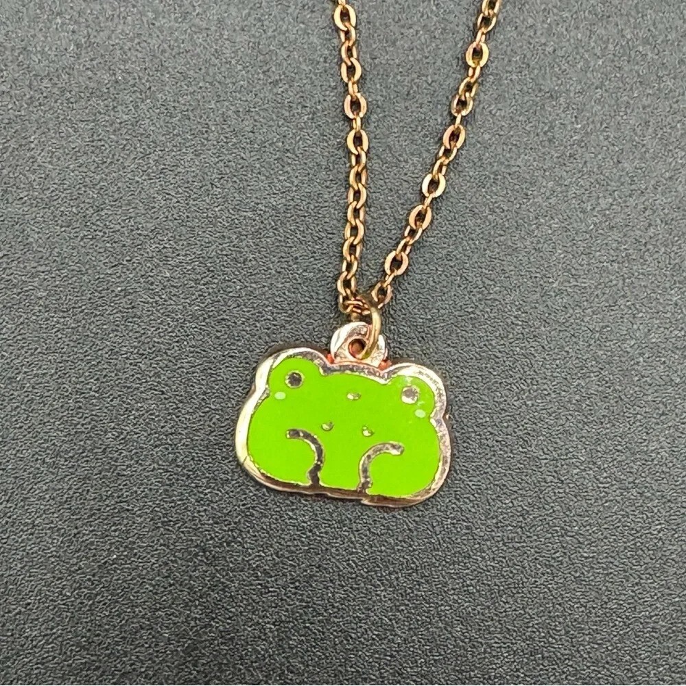 Gold Plated Frog Pendant Signed YUME on Chain